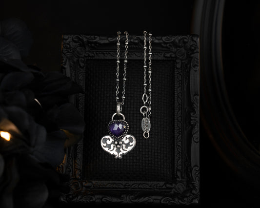 EKRJ751 Rose Cut Heart Shape Natural Amethyst One-of-a-kind Silver Necklace