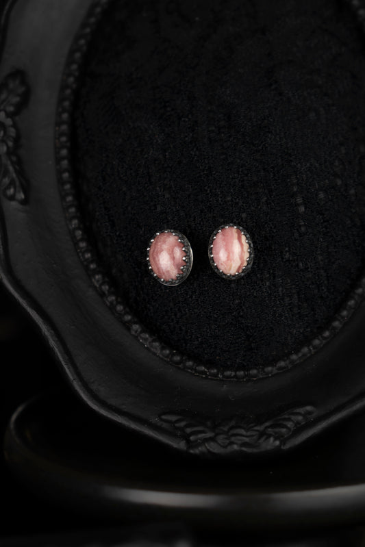 EKRJ1011 Rhodochrosite Minimalist Stud Silver Earrings