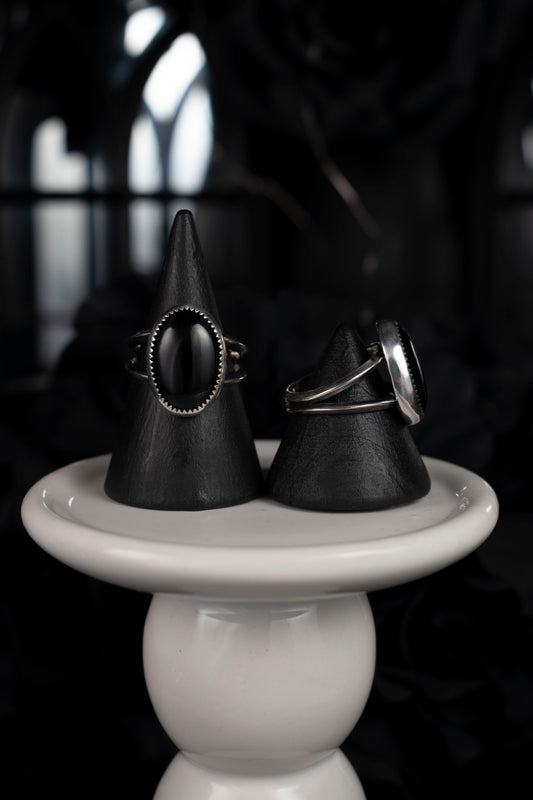 EKRJ1023 Mystic Black Cat's Eye Rings in Sterling Silver