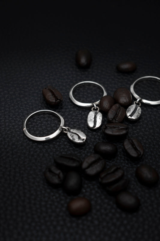 EKRJ1028 Coffee Bean Dangle Ring – Handcrafted in Sterling Silver