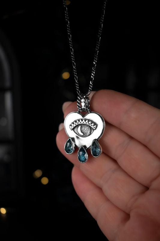 EKRJ1031 Mystic Heart of Tears One-of-a-kind Handmade Silver Necklace