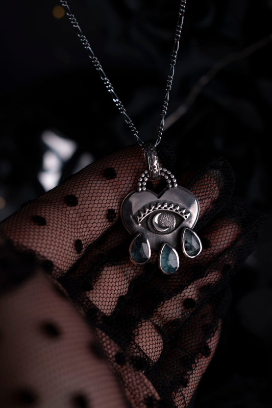 EKRJ1031 Mystic Heart of Tears One-of-a-kind Handmade Silver Necklace