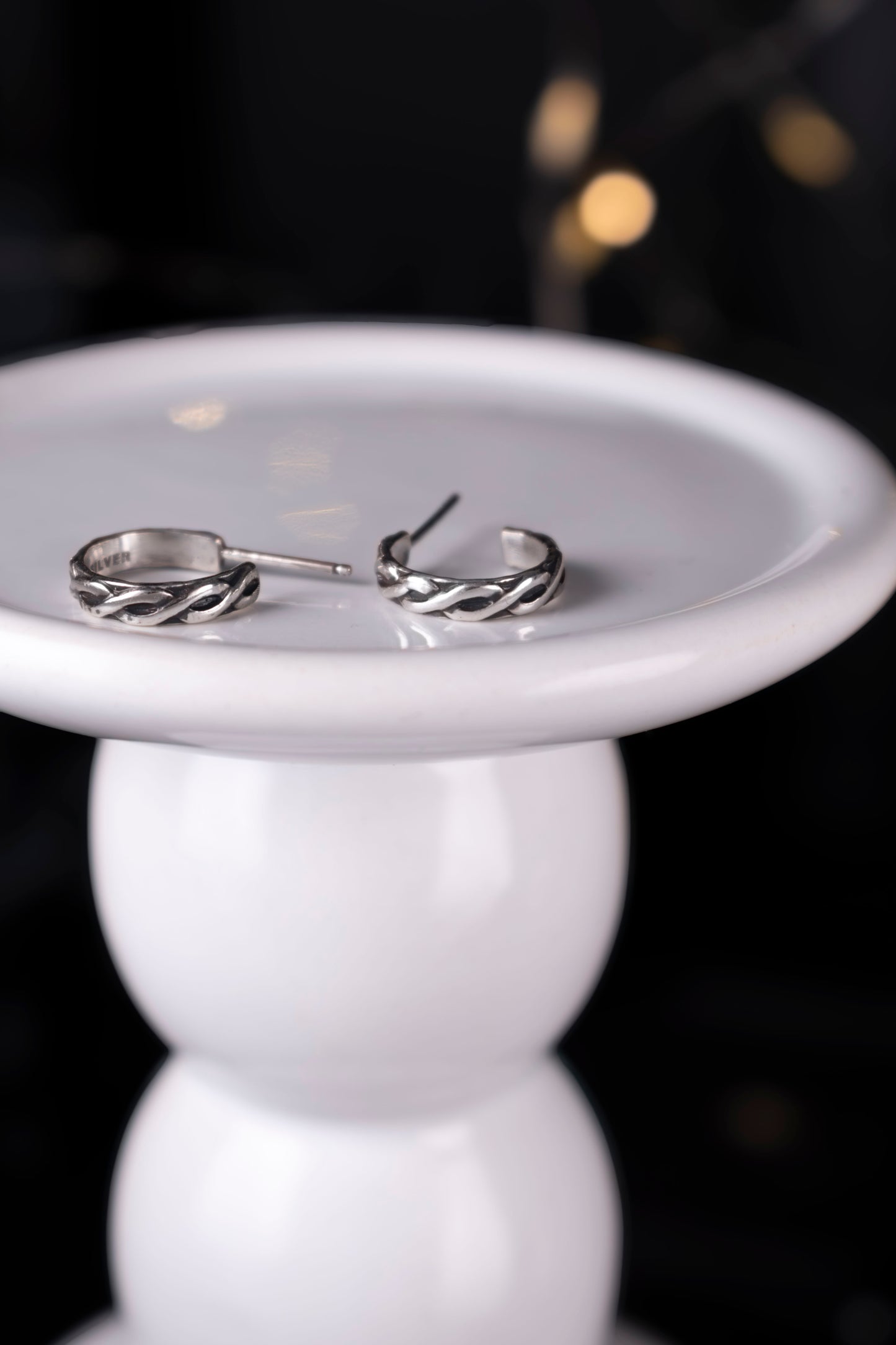 EKRJ1034 Handmade Sterling Silver Braided Hoop Earrings