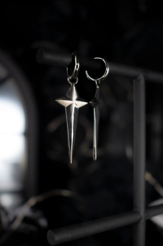 EKRJ1049 Handmade Northern Star Dangle Silver Earrings