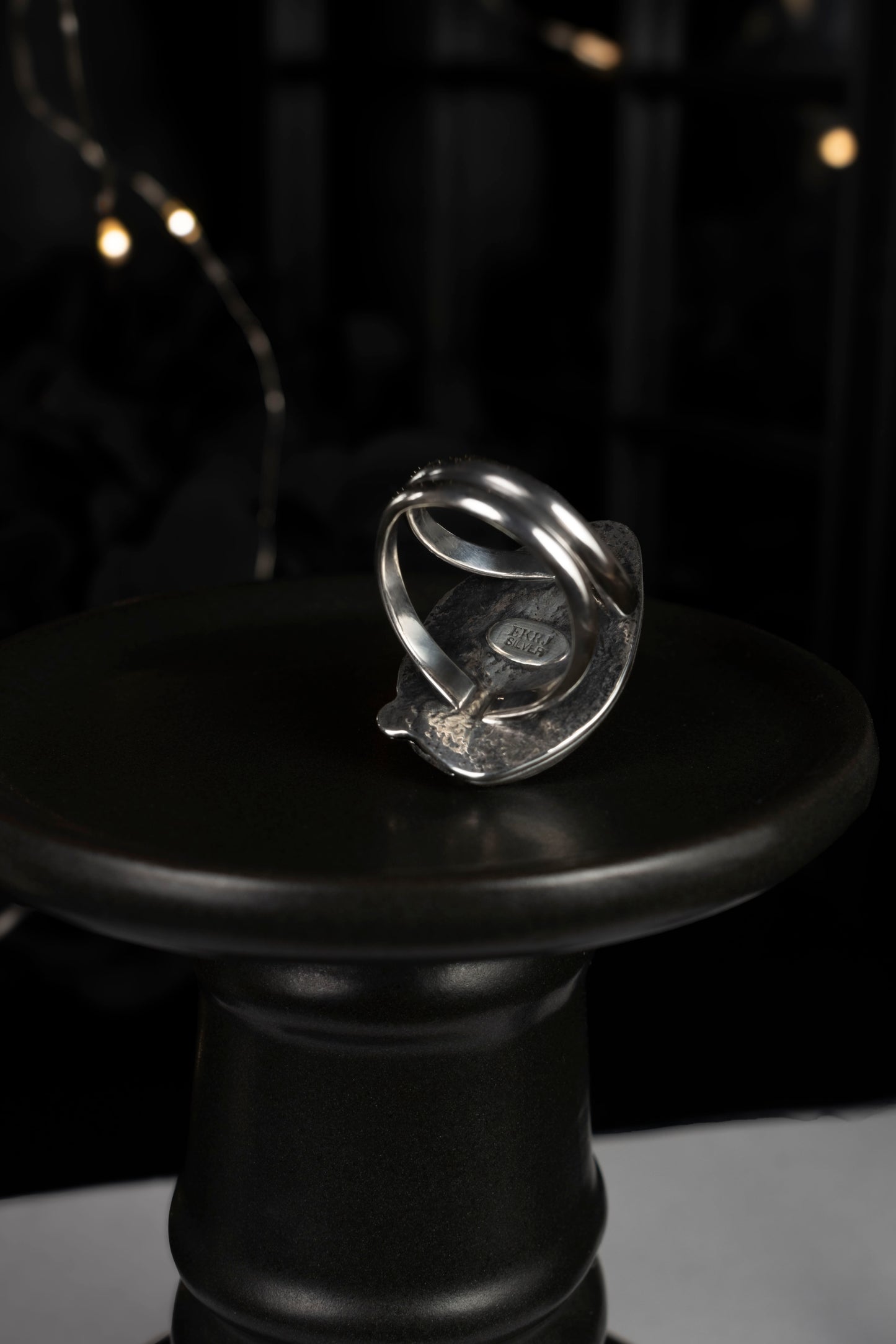 EKRJ1056 Heavenly Blue Sky Plume Agate One-of-a-kind Statement Silver Ring Size 8