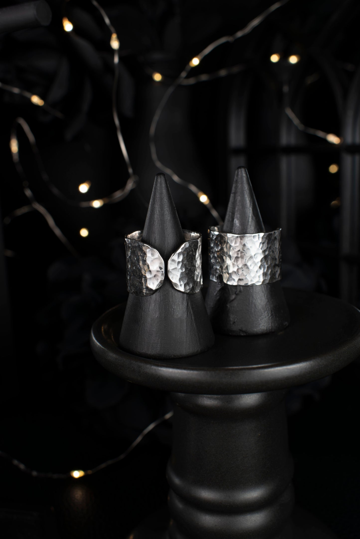 EKRJ1057 Wide Hammered Sterling Silver Ring | Handmade Textured Band Ring | Unisex Statement Jewelry