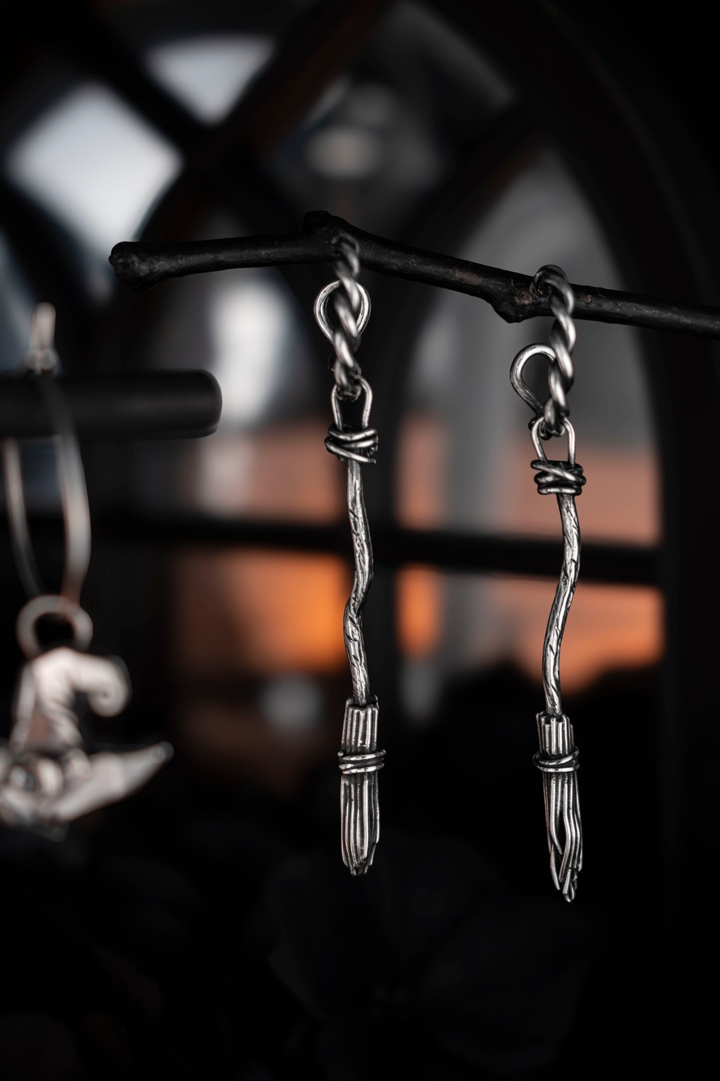EKRJ1073 Sterling Silver Broom Earrings Handmade Witch Jewelry for Everyday Magic