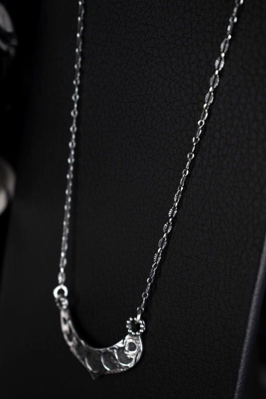 EKRJ1074 Handmade Sterling Silver Moon Phases Necklace | Textured Crescent Pendant | Unique Silversmith Jewelry