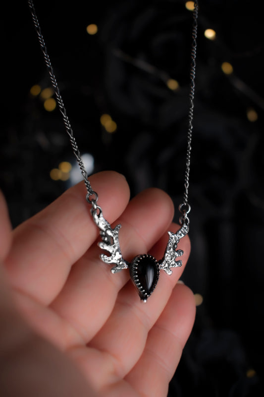 EKRJ1087 EKRJ Handmade Black Onyx Stag Silver Necklace