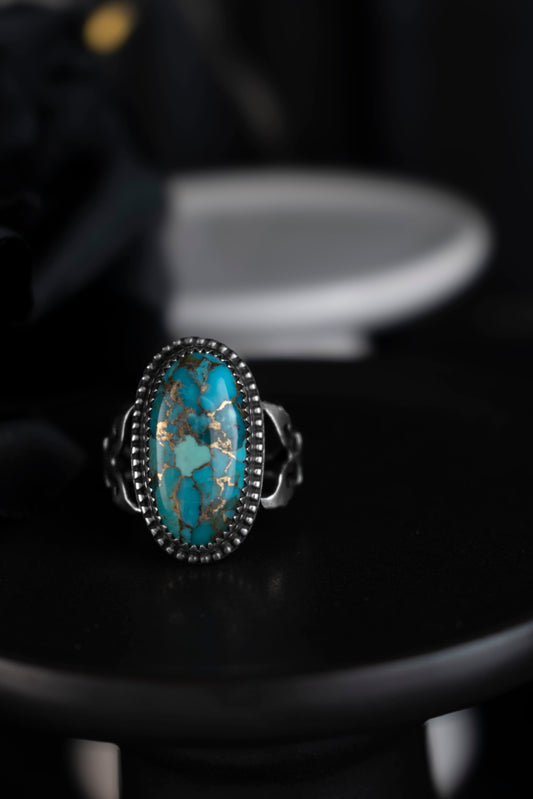 EKRJ1089 EKRJ Handmade Blue Mohave Copper Turquoise Ring in Sterling Silver