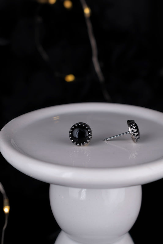 EKRJ1128 Black Onyx Stud Earrings in Sterling Silver