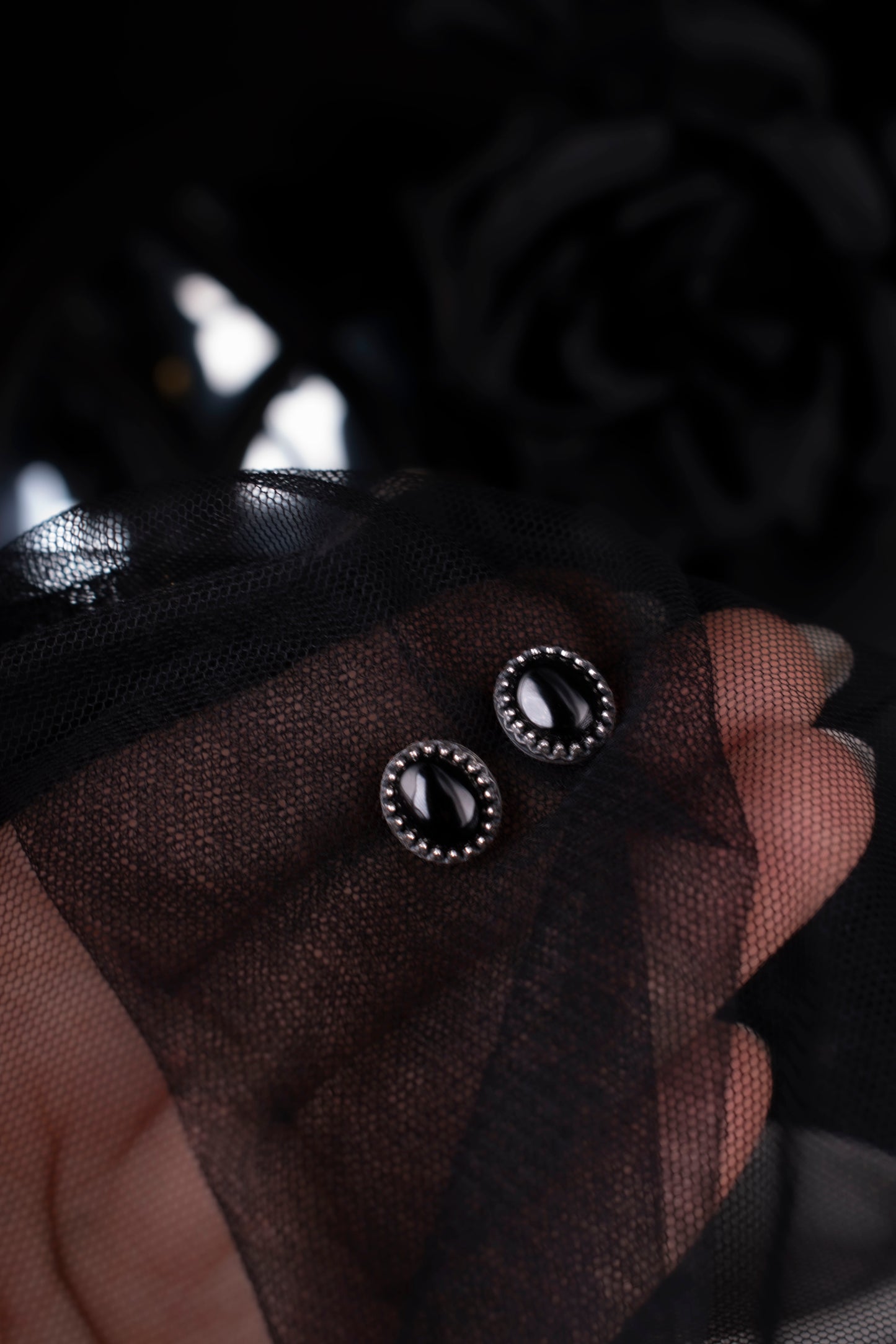 EKRJ1128 Black Onyx Stud Earrings in Sterling Silver