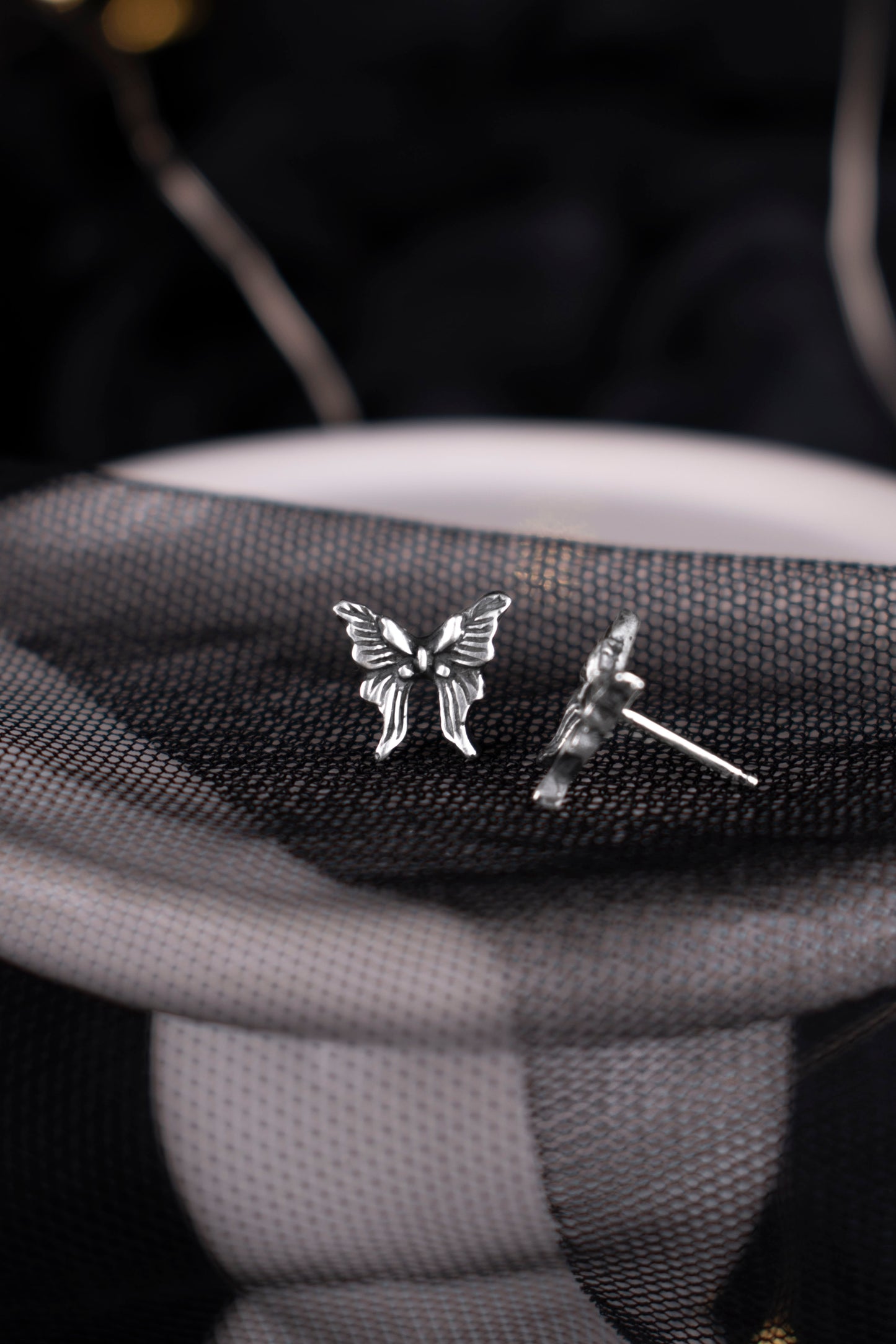 EKRJ1150 Handmade Sterling Silver Butterfly Stud Earrings