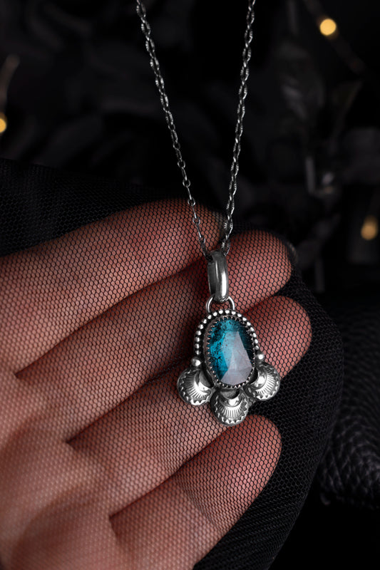 EKRJ1158 One of a Kind Teal Moss Kyanite Pendant - Artisan Silver Work