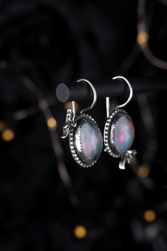 EKRJ1169 Handmade Silver Butterfly Earrings with Aurora Opal