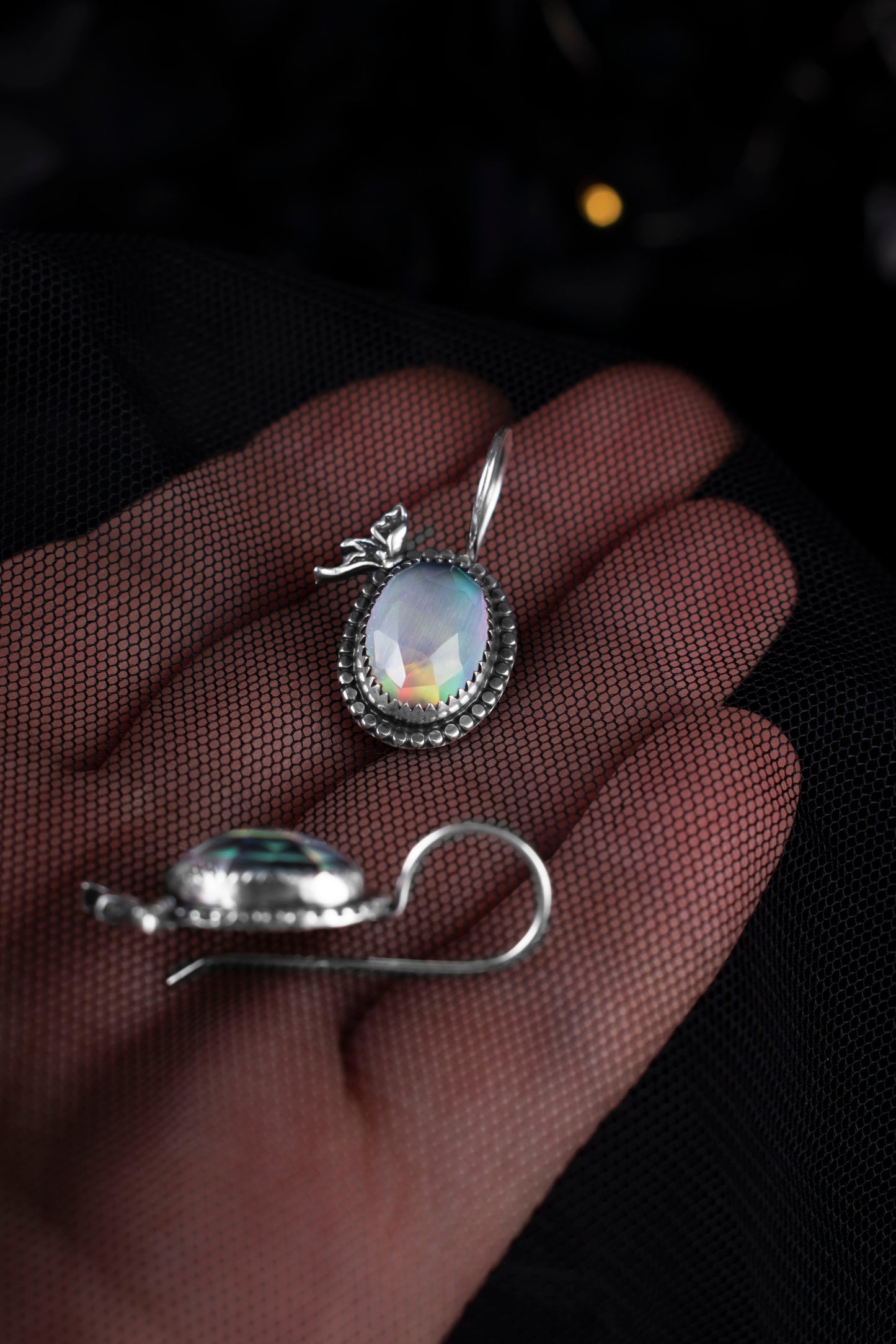 EKRJ1169 Handmade Silver Butterfly Earrings with Aurora Opal
