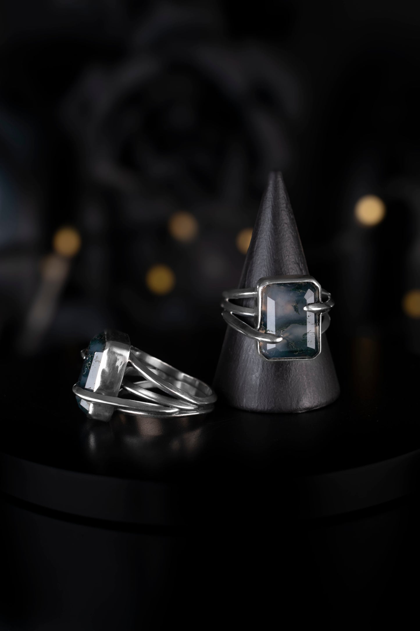 EKRJ1178 Handmade Moss Agate Statement Ring in Sterling Silver