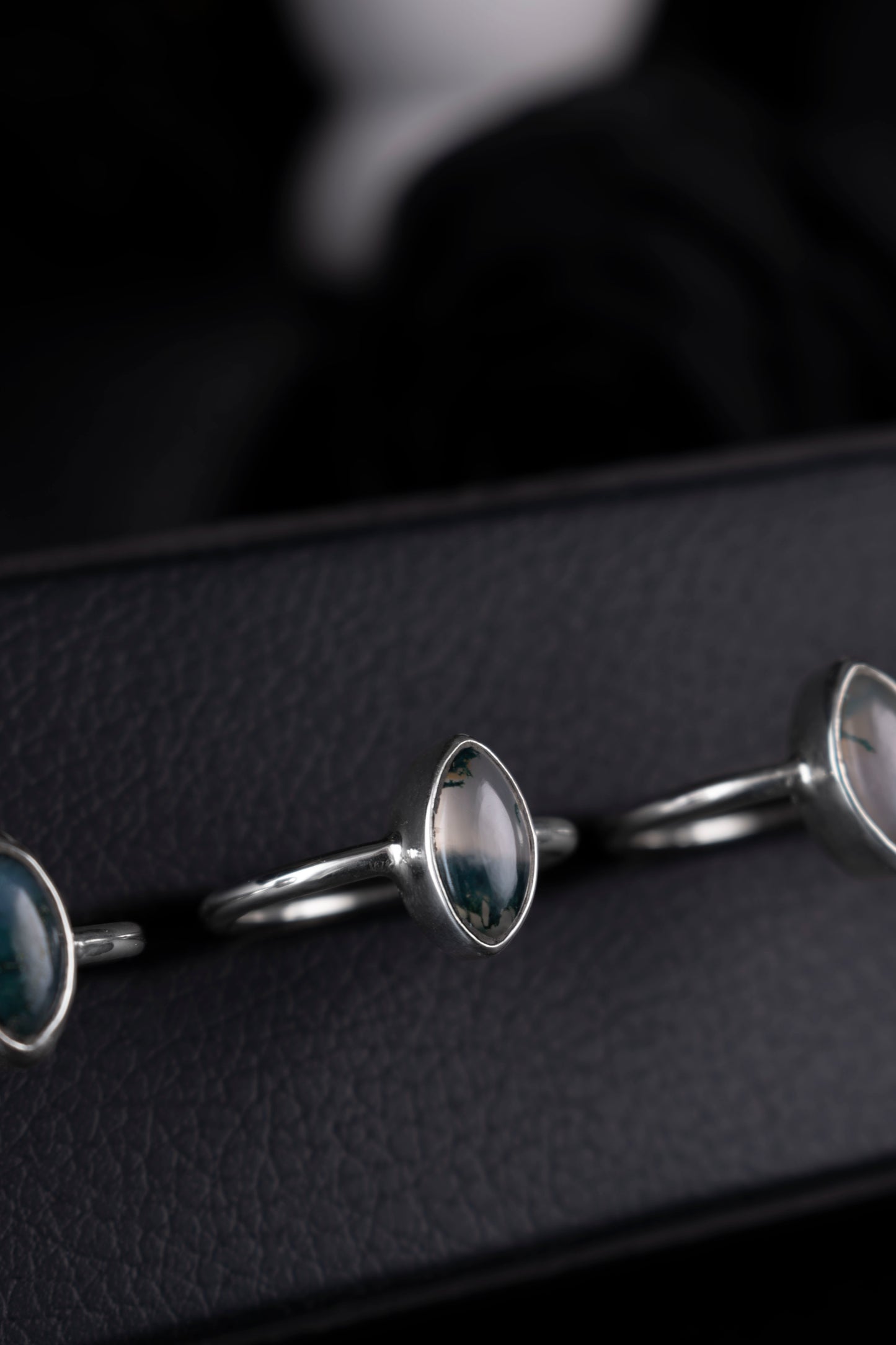 EKRJ1181 Marquise Moss Agate Handmade Sterling Silver Ring
