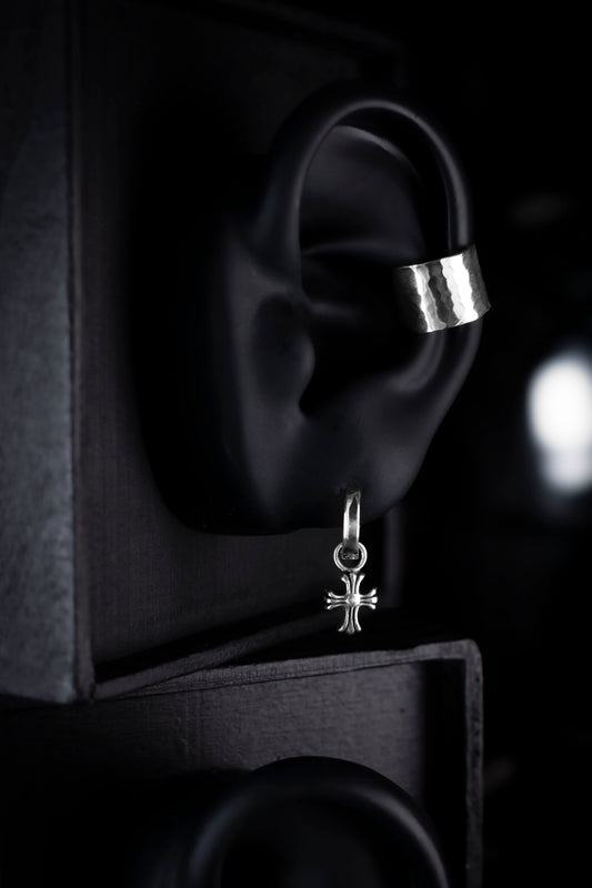 EKRJ1186 Gothic Flos Cross Hoop Dangle Sterling Silver Earrings