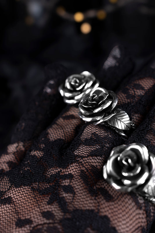 EKRJ1202 Solid Sterling Silver Rose & Vine Ring – Detailed Handmade Artisan Statement Jewelry