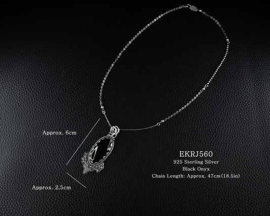 EKRJ560 Deer & Black Onyx Silver Necklace
