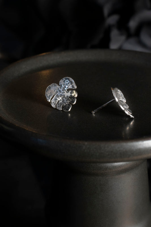 EKRJ521 Monstera Leaves Handmade Silver Earrings