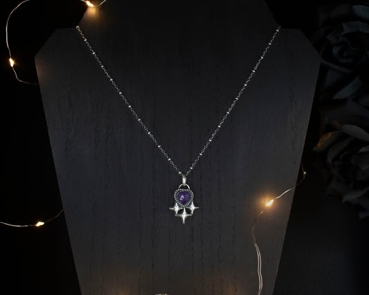 EKRJ752 Rose Cut Heart Shape Natural Amethyst One-of-a-kind Silver Necklace