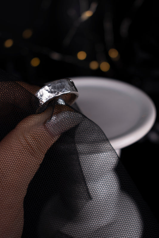 EKRJ763 Hammer Texture Handmade Silver Ring