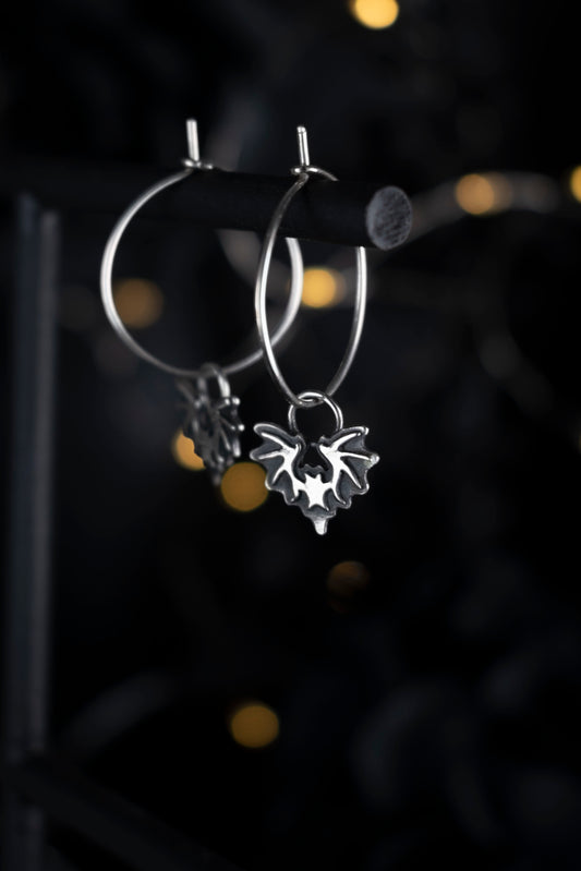 EKRJ1053 Handmade Sterling Silver Bat Hoop Earrings