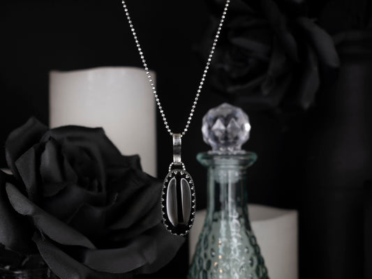 EKRJ797 Long Black Onyx Oval Handmade Silver Necklace