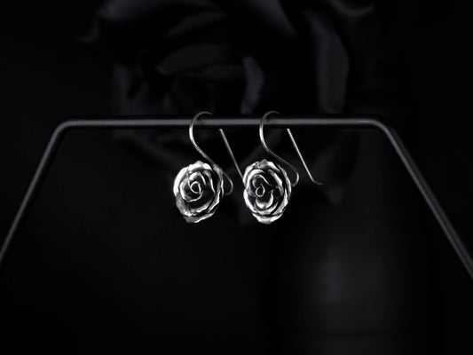 EKRJ819_Blooming Rose(16mm) One-of-a kind Handmade Silver Earrings