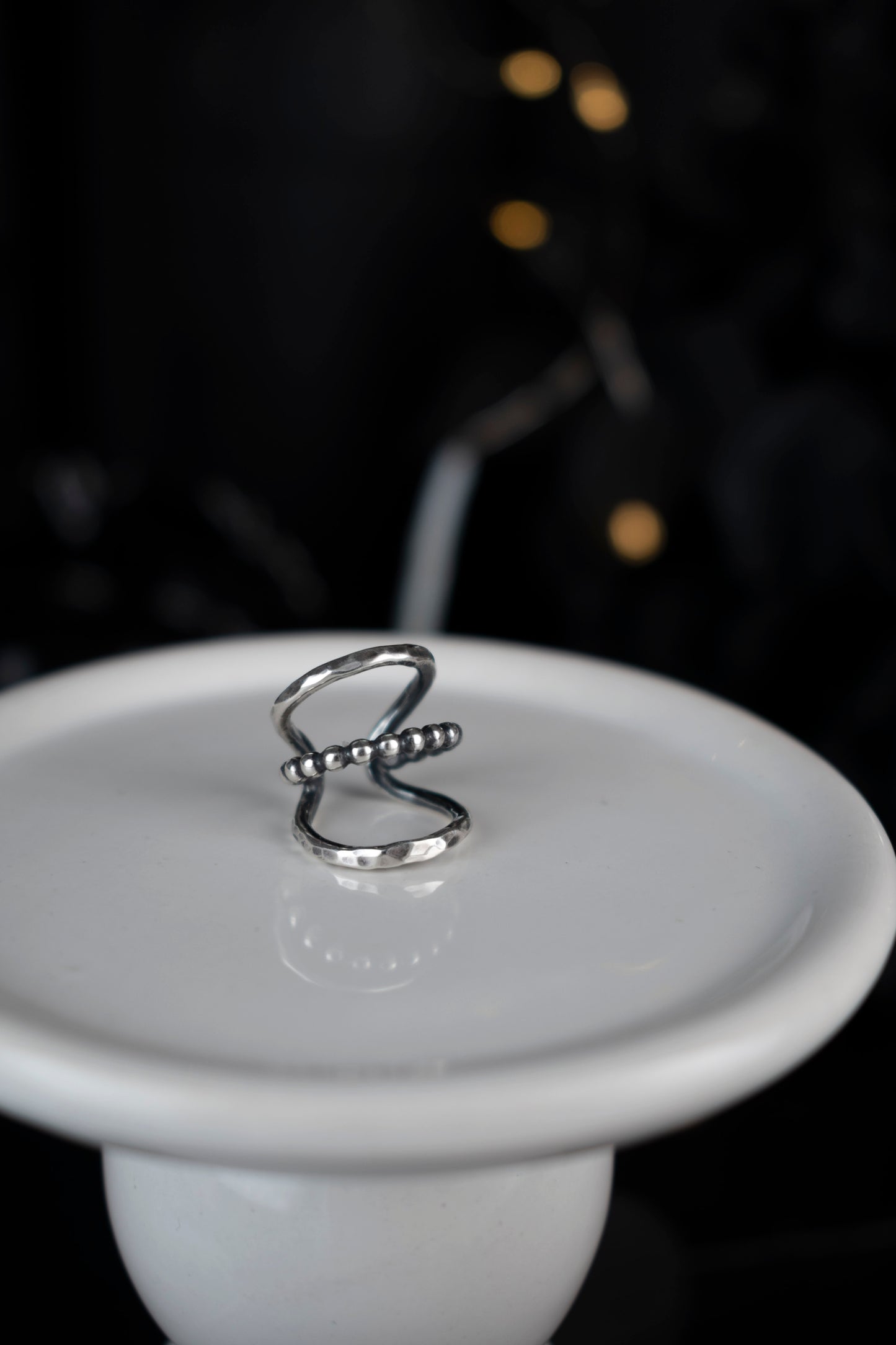 EKRJ1097 Hammered & Beaded Triple Band Silver Ear Cuff