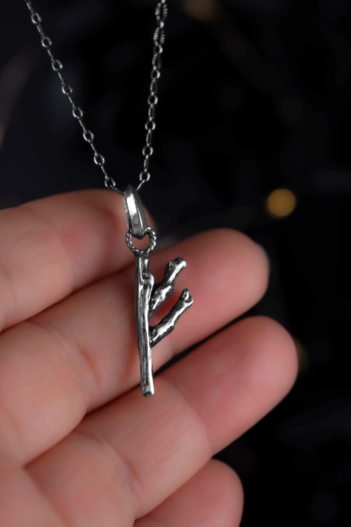 EKRJ890 Fehu Viking Runes Silver Necklace