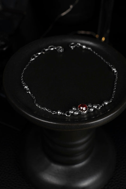 EKRJ943 Red Garnet RoseCut One-of-a-kind Handmade Silver Bracelet