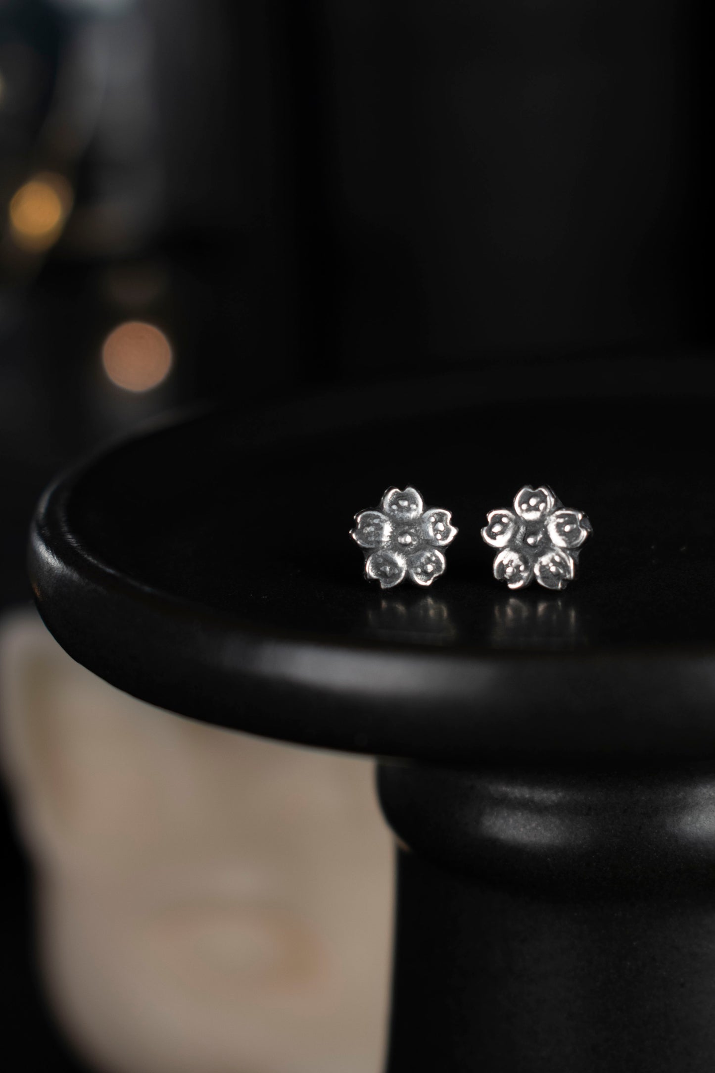 EKRJ990 Handmade Sterling Silver Cherry Blossom Stud Earrings