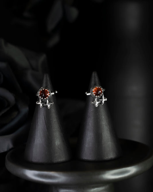 EKRJ839 Hessonite Garnet & Twinkle Sterling Silver Ear Cuff / No piercing needed