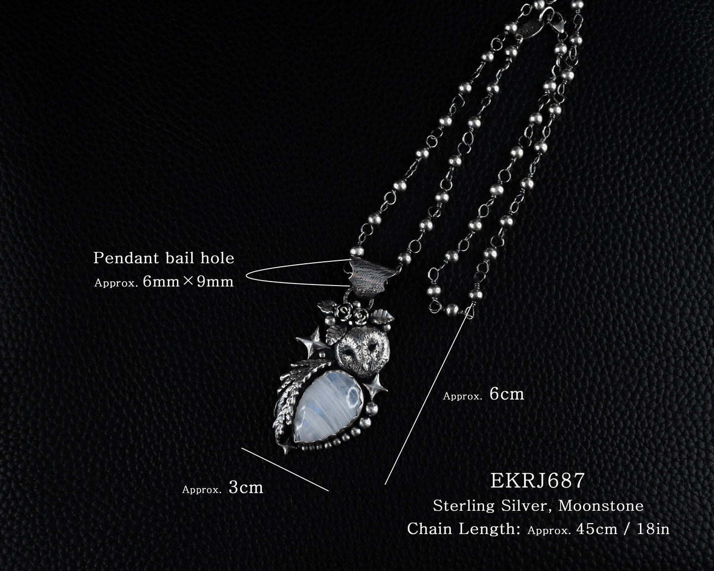 EKRJ687  Barn Owl One-of-a-kind Silver Necklace