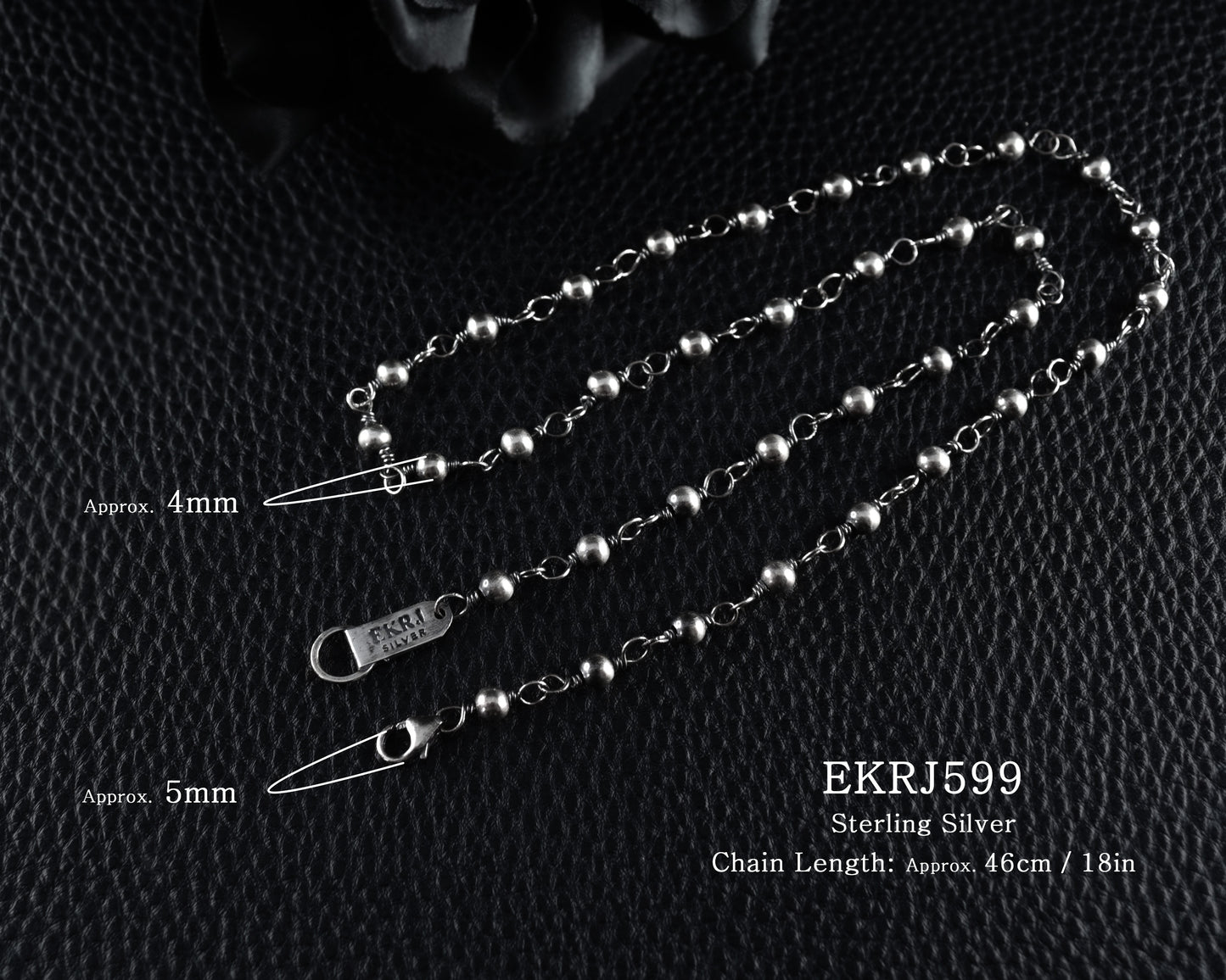 EKRJ599_4mm Sterling Silver Beaded Necklace