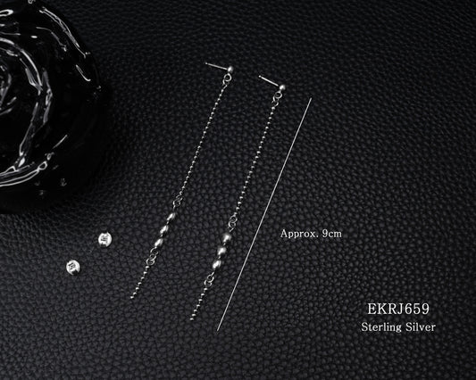 EKRJ659 Sterling Silver Linear Drop Earrings