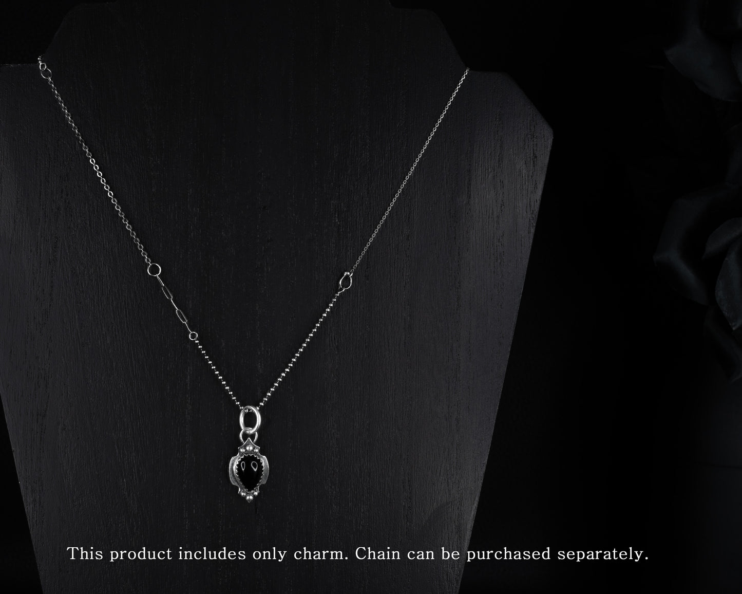 EKRJ652 Gothic Silver and Black Onyx Charm for Pendants or Bracelets