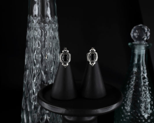 EKRJ697 Black Onyx Silver Ear Cuffs / No piercing needed