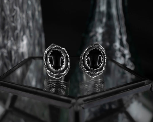 EKRJ699 Black Onyx Silver Ear Cuff / No piercing needed