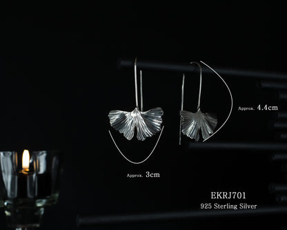 EKRJ701 Ginkgo Leaves Silver Earrings