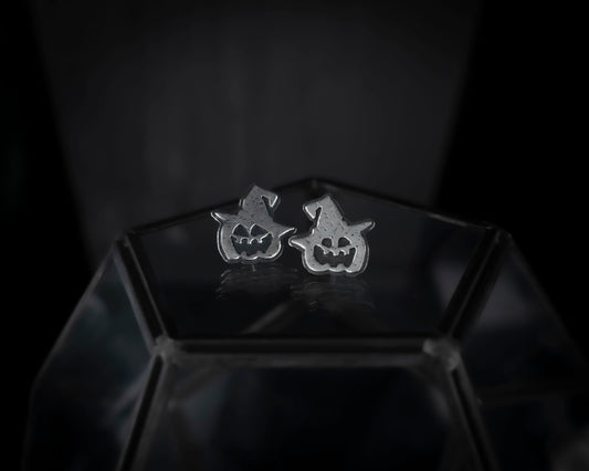 EKRJ708 Minimalist Jack-O-Lantern Sterling Silver Earrings