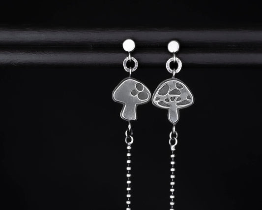 EKRJ713 Little Mushroom Long Drop Silver Earrings