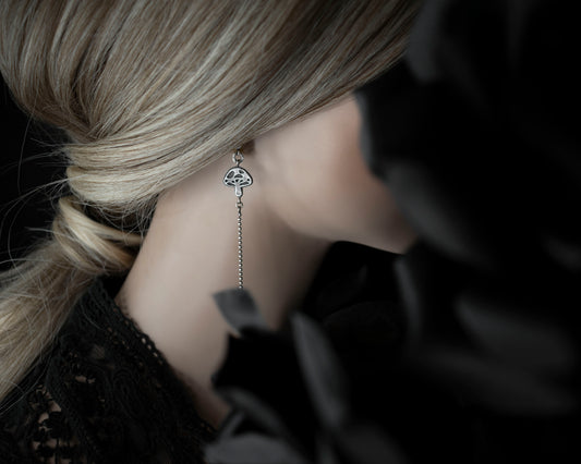 EKRJ713 Little Mushroom Long Drop Silver Earrings