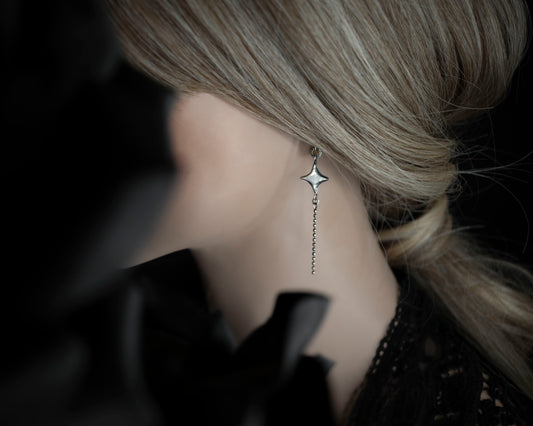 EKRJ714 Little Star Long Drop Silver Earrings
