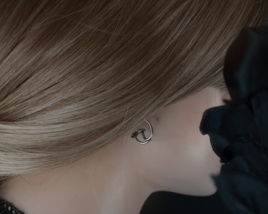 EKRJ726 Mushroom Sterling Silver Hoop Earrings