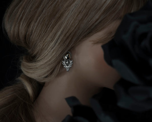 EKRJ737_Mystical Golden Pyrite Deer Silver Earrings