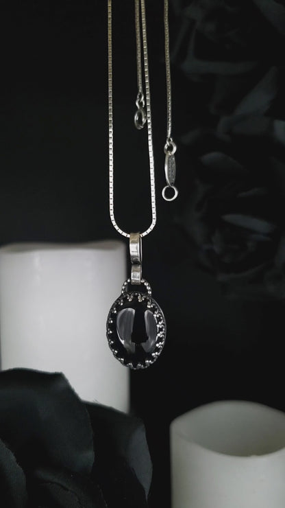 EKRJ804 Black Onyx Oval Handmade Silver Necklace